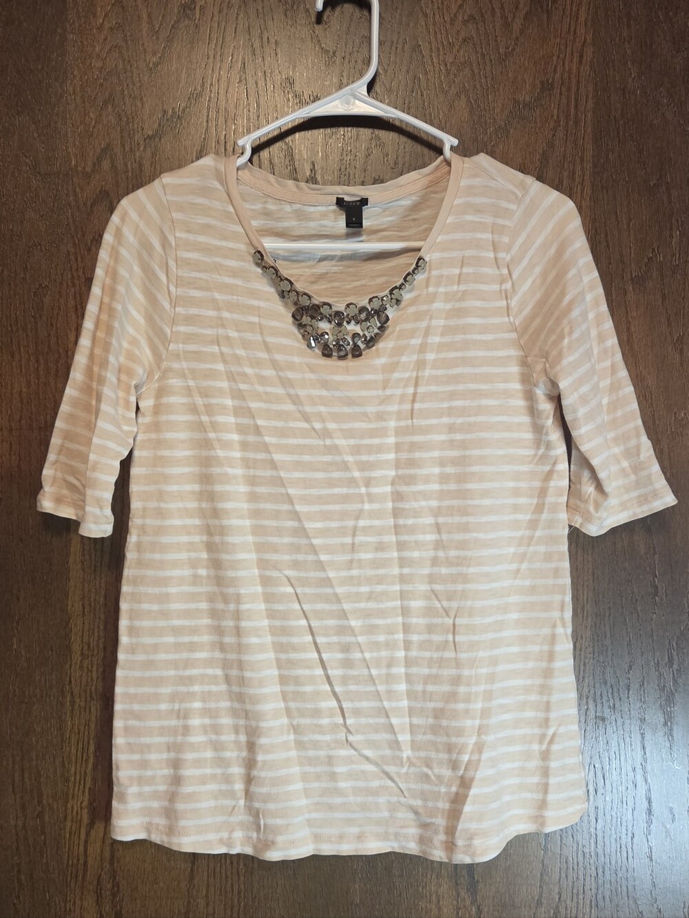 J Crew Women’s Striped Scoop Neck Top with Necklace Detail - Peach/White